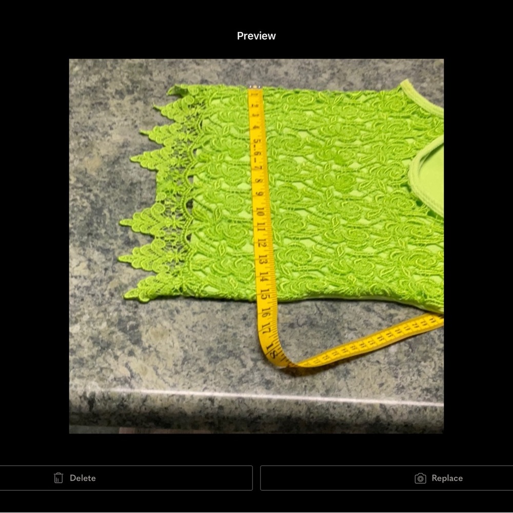 Neon Lime Lace Appliqué Spaghetti Strap Tank Top - Picture 4 of 13